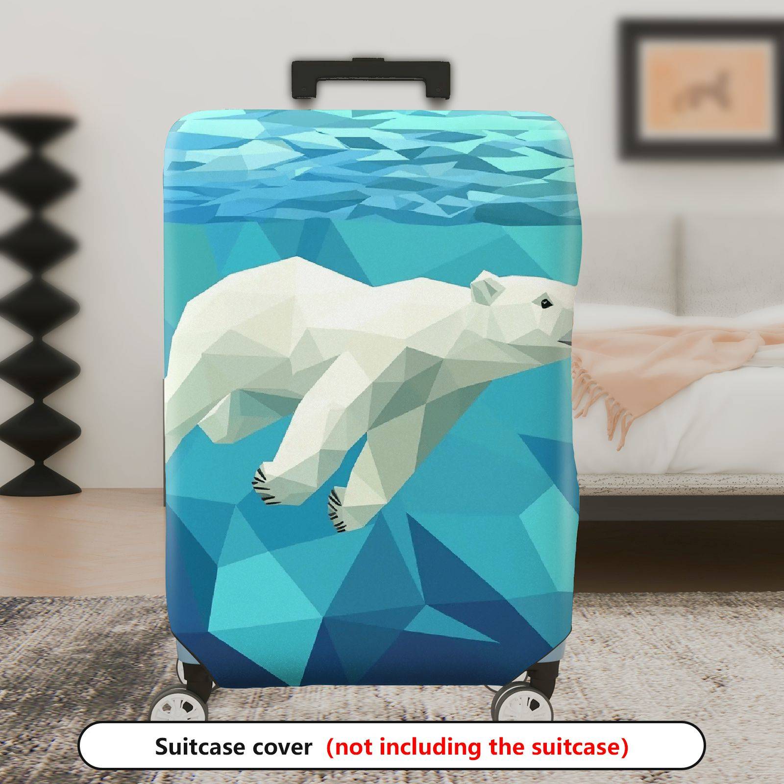 1-Piece Geometric Polar Bear Arctic Blue Ice Abstract  Suitcase Luggage Cover, Stretch Protective Sleeve