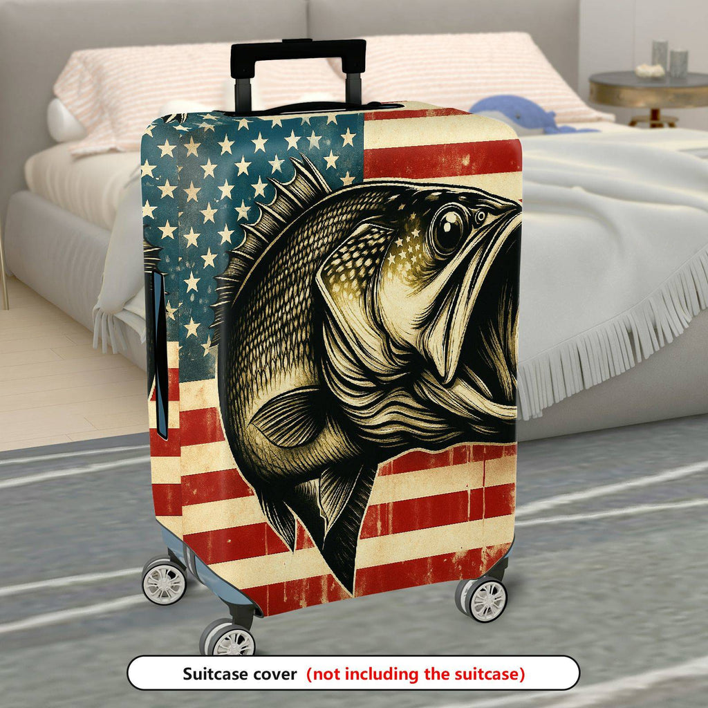 1-Piece American Flag Fish Patriotic Vintage Travel  Suitcase Luggage Cover, Stretch Protective Sleeve