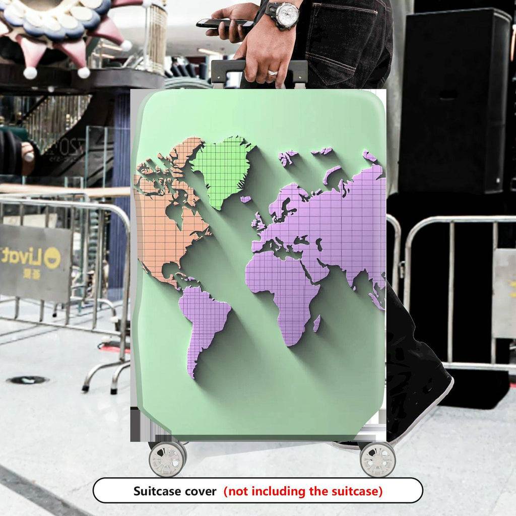 1-Piece World Map Travel Destination Pattern Multicolor Geometric  Suitcase Luggage Cover, Stretch Protective Sleeve