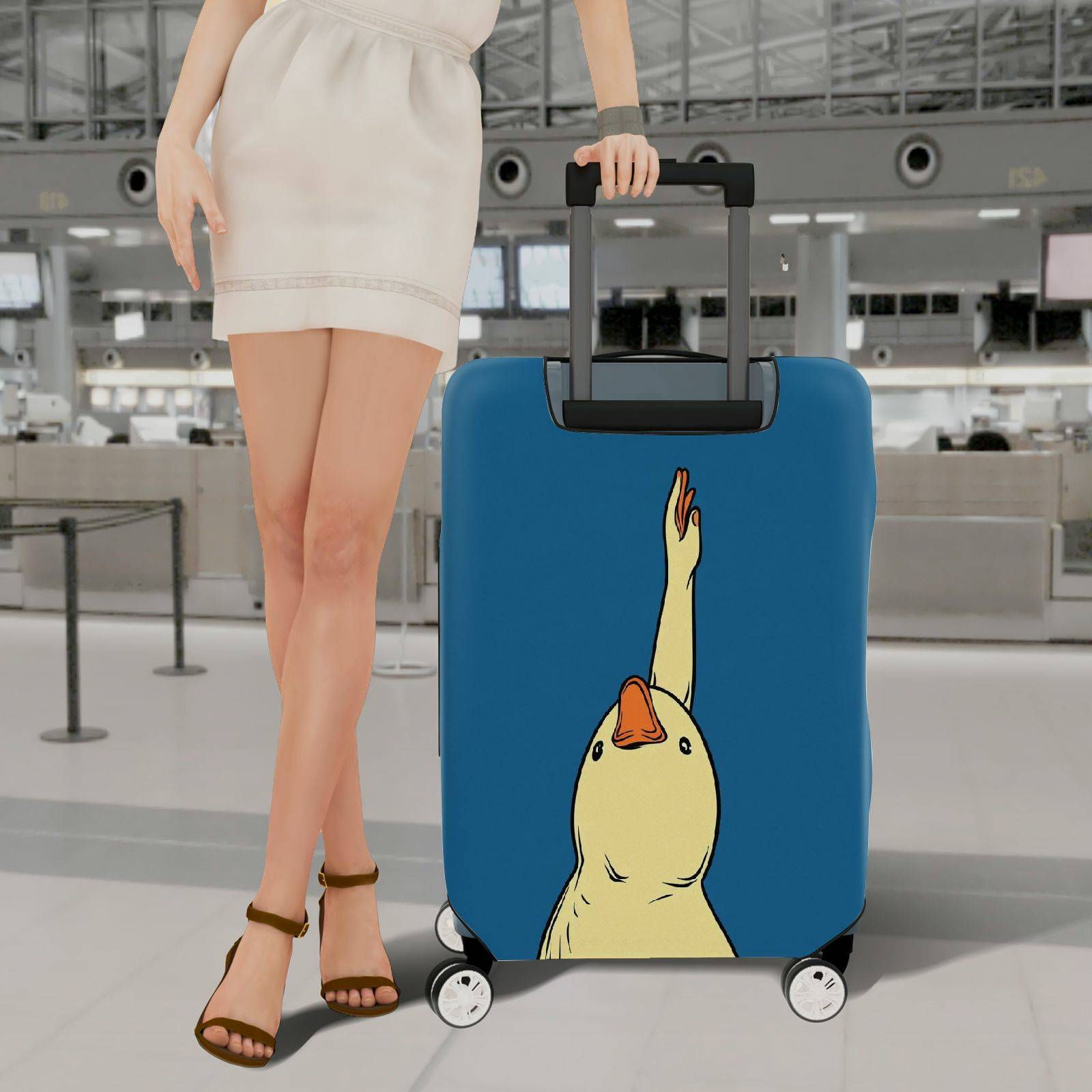 1-Piece Animal Duck Blue  Whimsical Cute  Suitcase Luggage Cover, Stretch Protective Sleeve