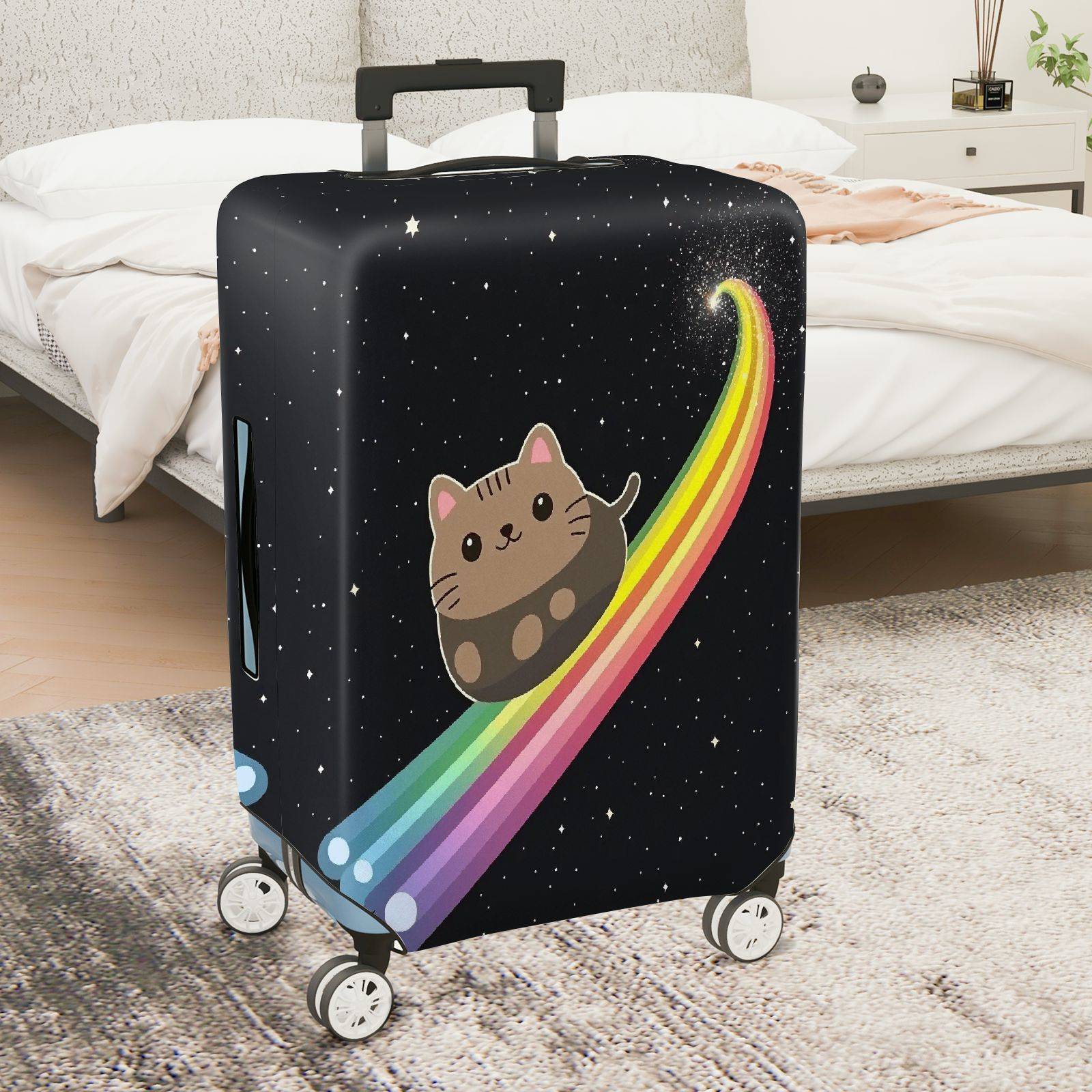 1-Piece Cute Cat Rainbow Galaxy Starry Night Cosmic  Suitcase Luggage Cover, Stretch Protective Sleeve
