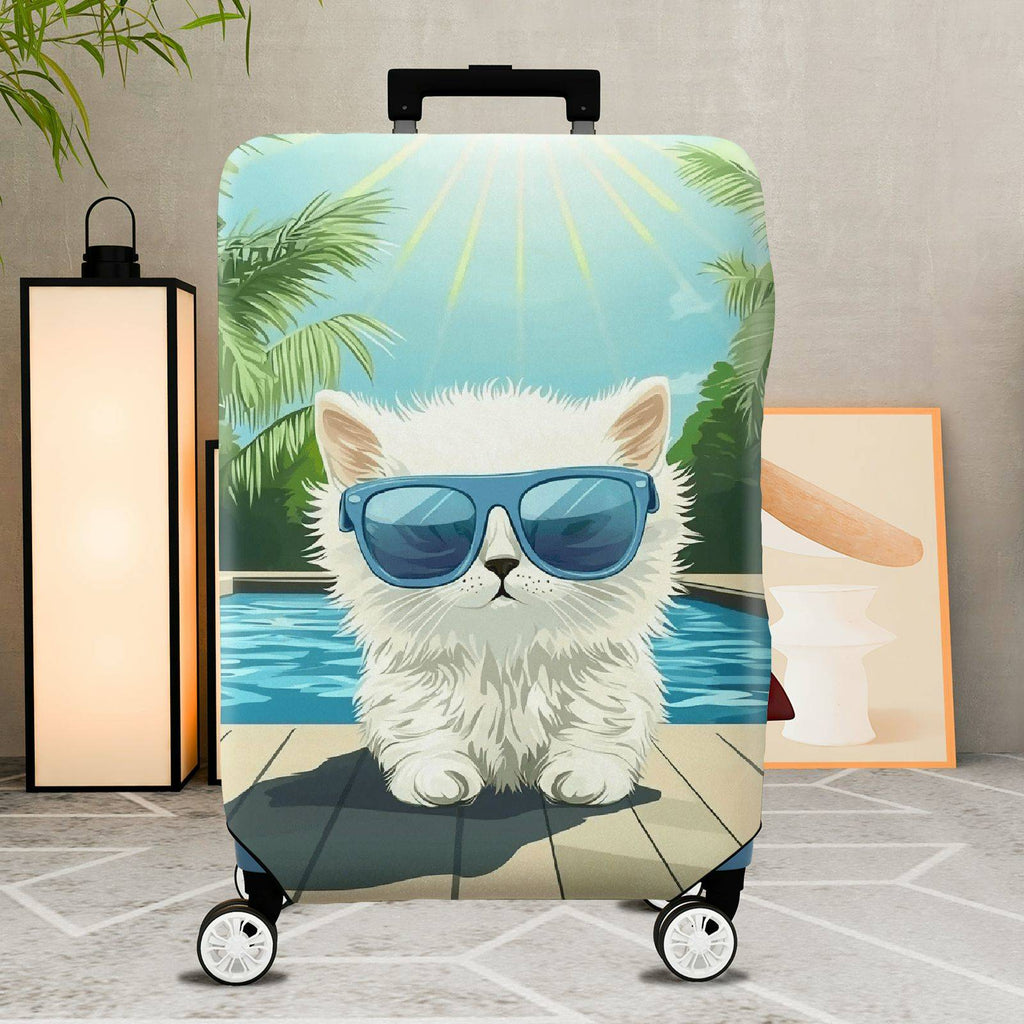 1-Piece Cat Sunglasses Pool Sun Holiday Vacation  Suitcase Luggage Cover, Stretch Protective Sleeve