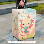 1-Piece Cute Axolotl Butterfly Floral Pink  Suitcase Luggage Cover, Stretch Protective Sleeve
