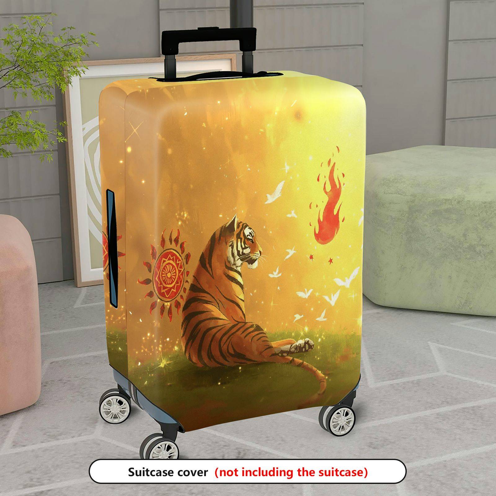 1-Piece Golden Tiger  Birds Mandala Artistic  Suitcase Luggage Cover, Stretch Protective Sleeve