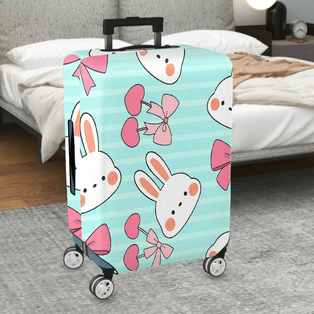 1-Piece Cute Bunny Pink Bow Love Stripes  Suitcase Luggage Cover, Stretch Protective Sleeve