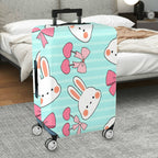 1-Piece Cute Bunny Pink Bow Love Stripes  Suitcase Luggage Cover, Stretch Protective Sleeve