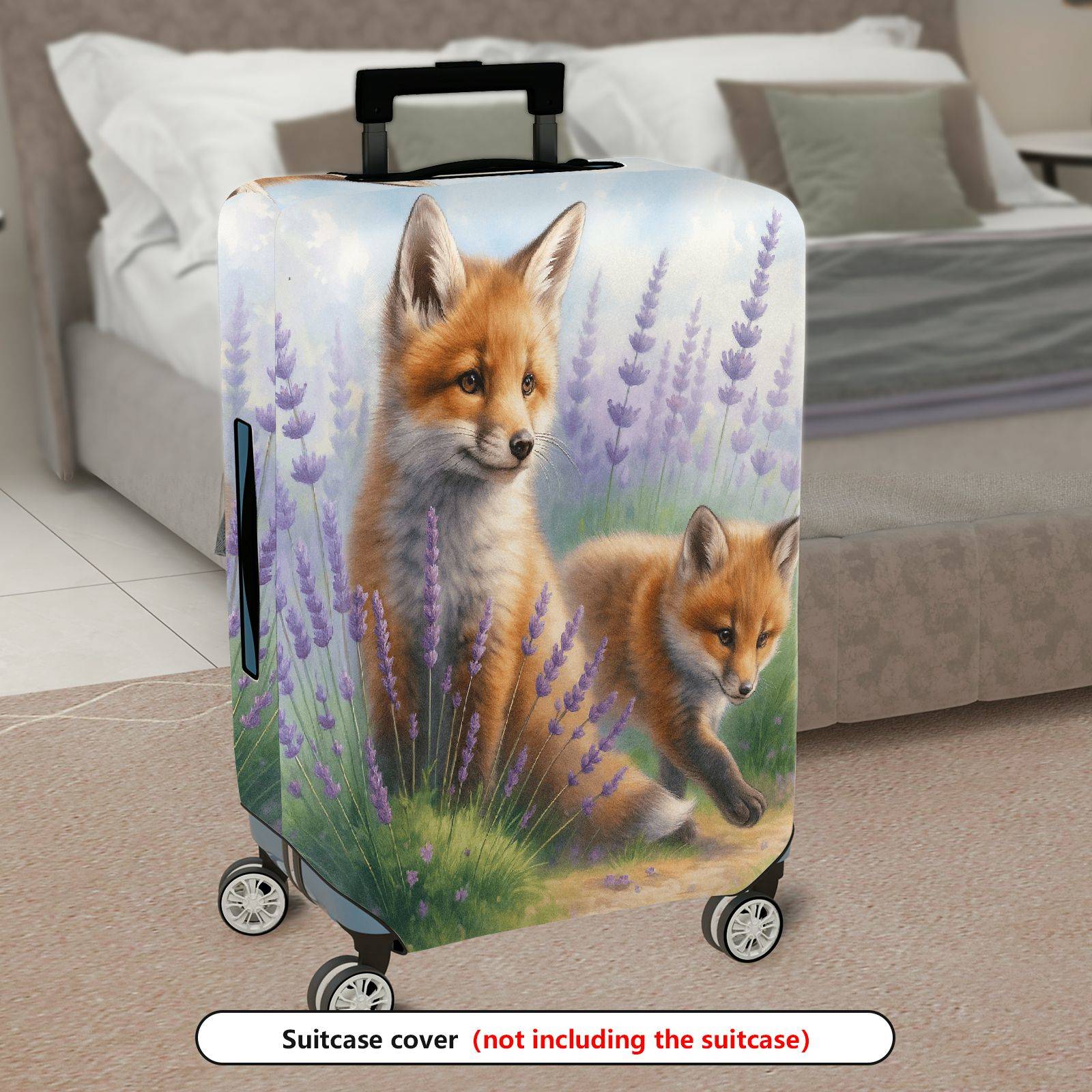 1-Piece Animals Lavender Nature Fox Scenic  Suitcase Luggage Cover, Stretch Protective Sleeve