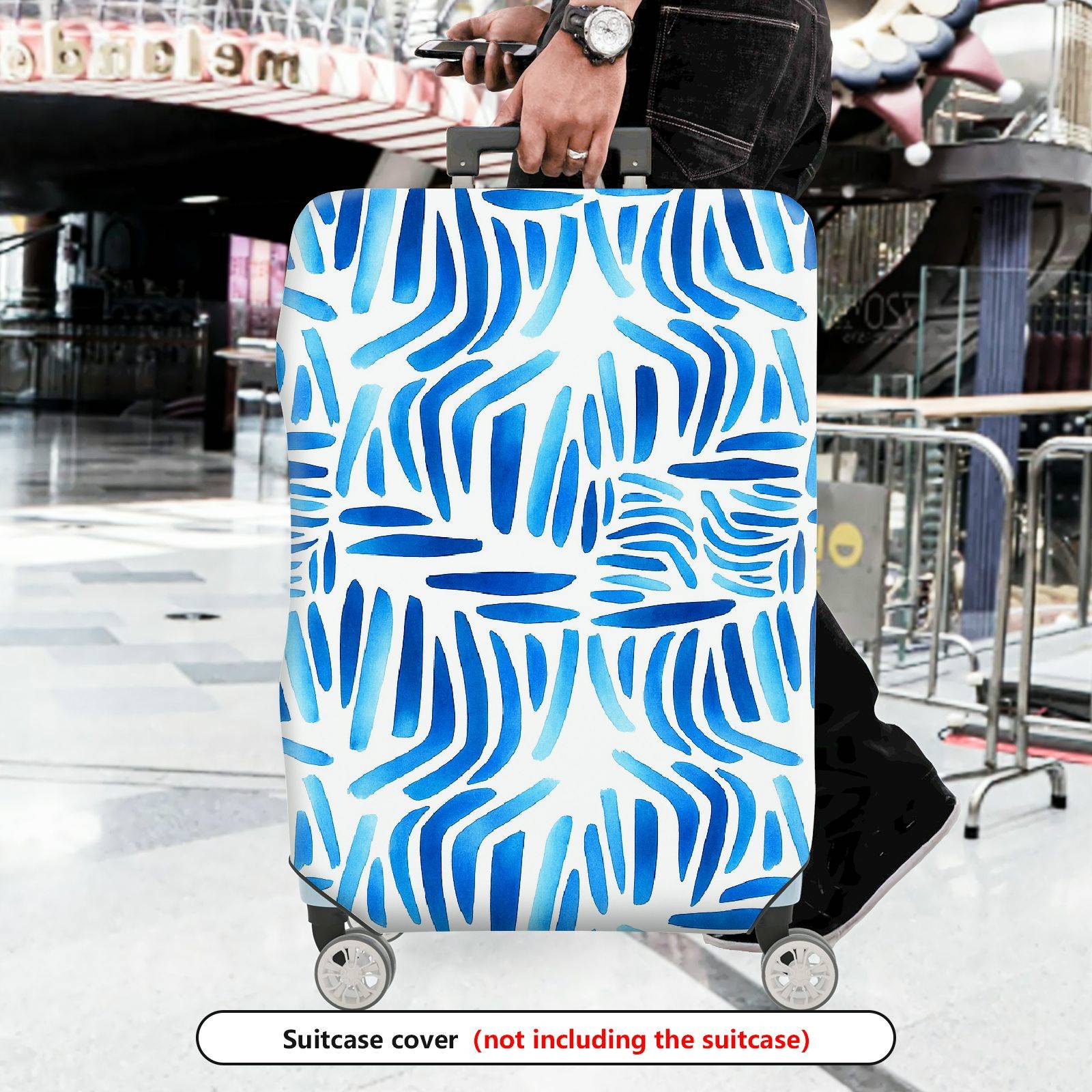 1-Piece Abstract Blue Watercolor Brushstroke Pattern  Suitcase Luggage Cover, Stretch Protective Sleeve