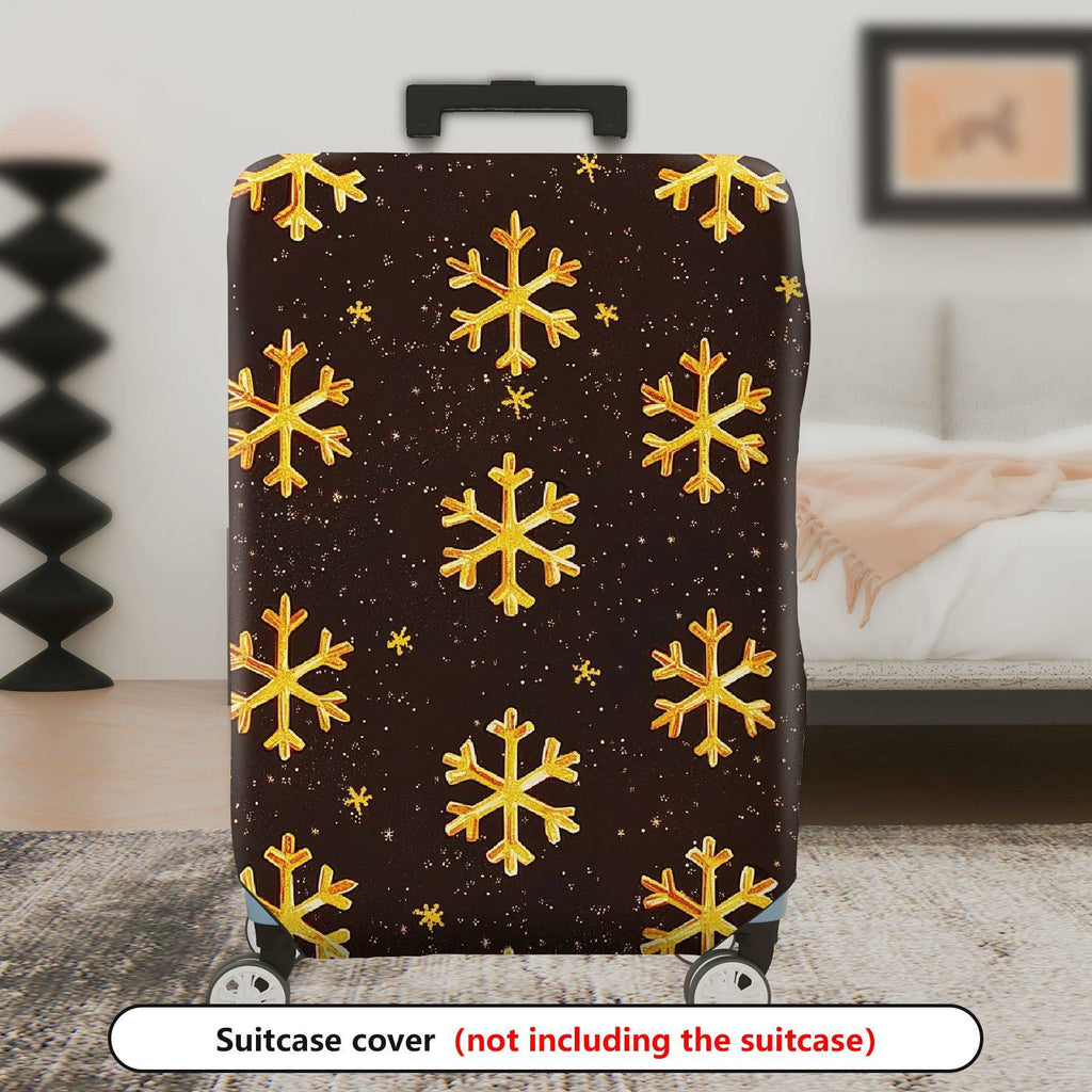 1-Piece Gold Snowflake Pattern Dark Brown Glitter Festive Holiday  Suitcase Luggage Cover, Stretch Protective Sleeve