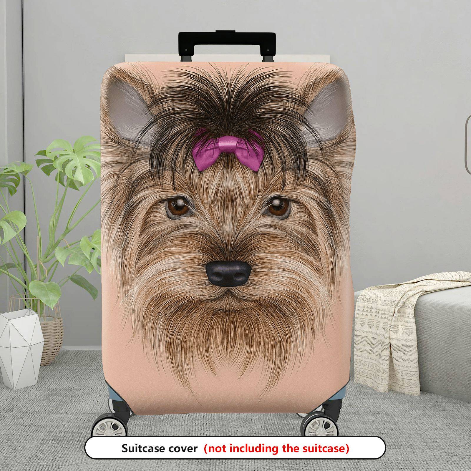 1-Piece Cute Yorkshire Dog Bowknot Pink Print  Animal  Suitcase Luggage Cover, Stretch Protective Sleeve