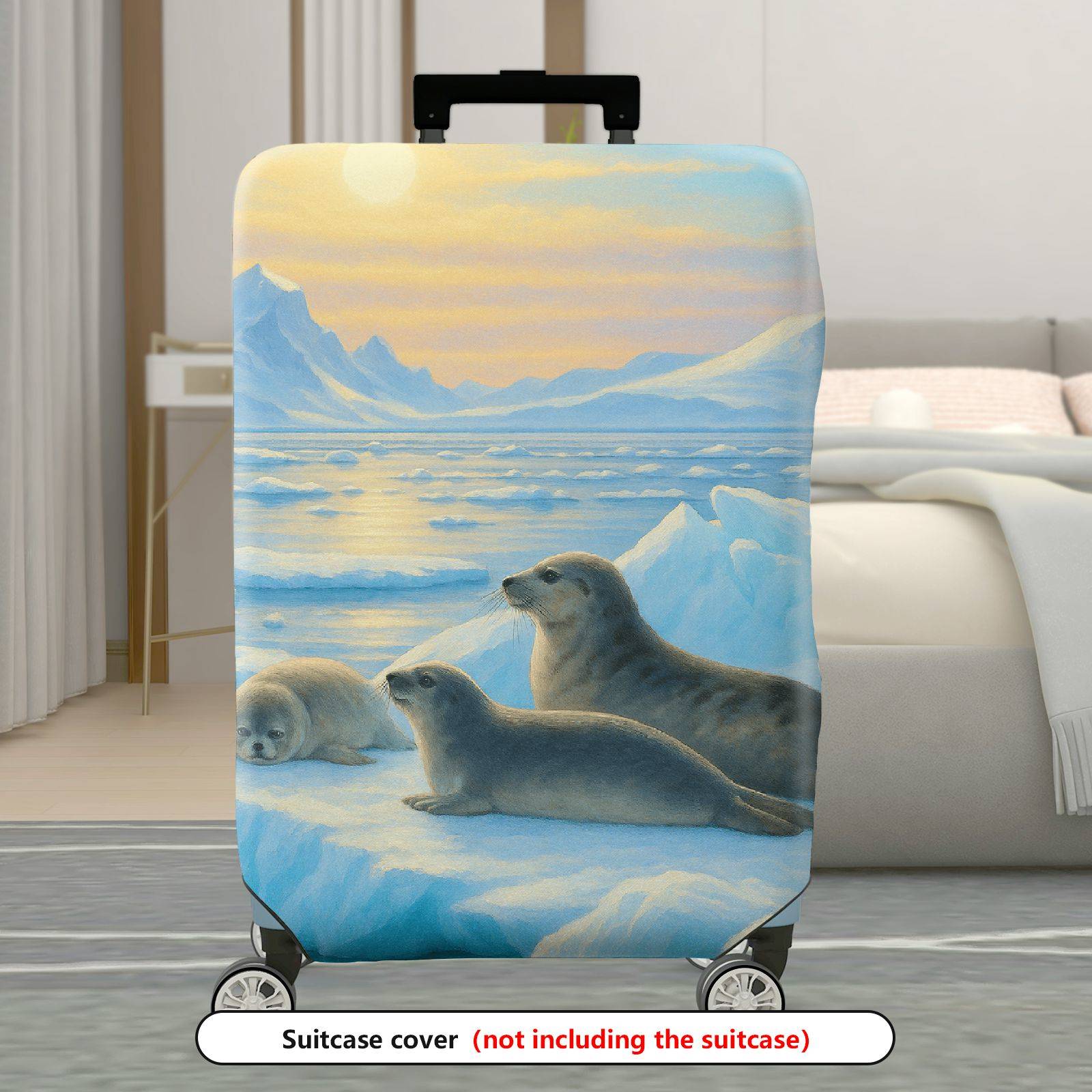 1-Piece Arctic Seal Pup Family Ice Ocean Sunrise  Suitcase Luggage Cover, Stretch Protective Sleeve