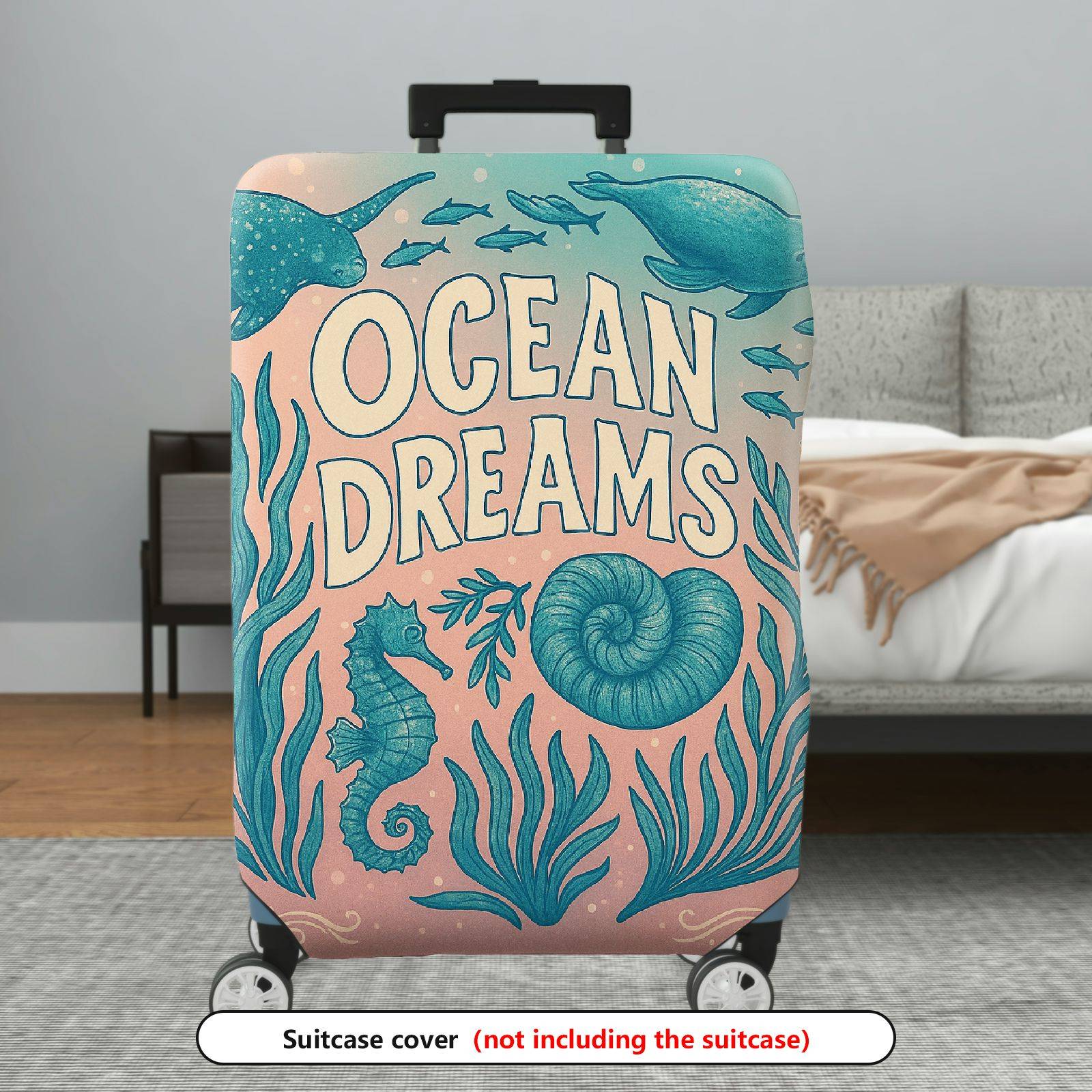 1-Piece Ocean Dreams Seahorse Conch Seaweed Marine  Suitcase Luggage Cover, Stretch Protective Sleeve