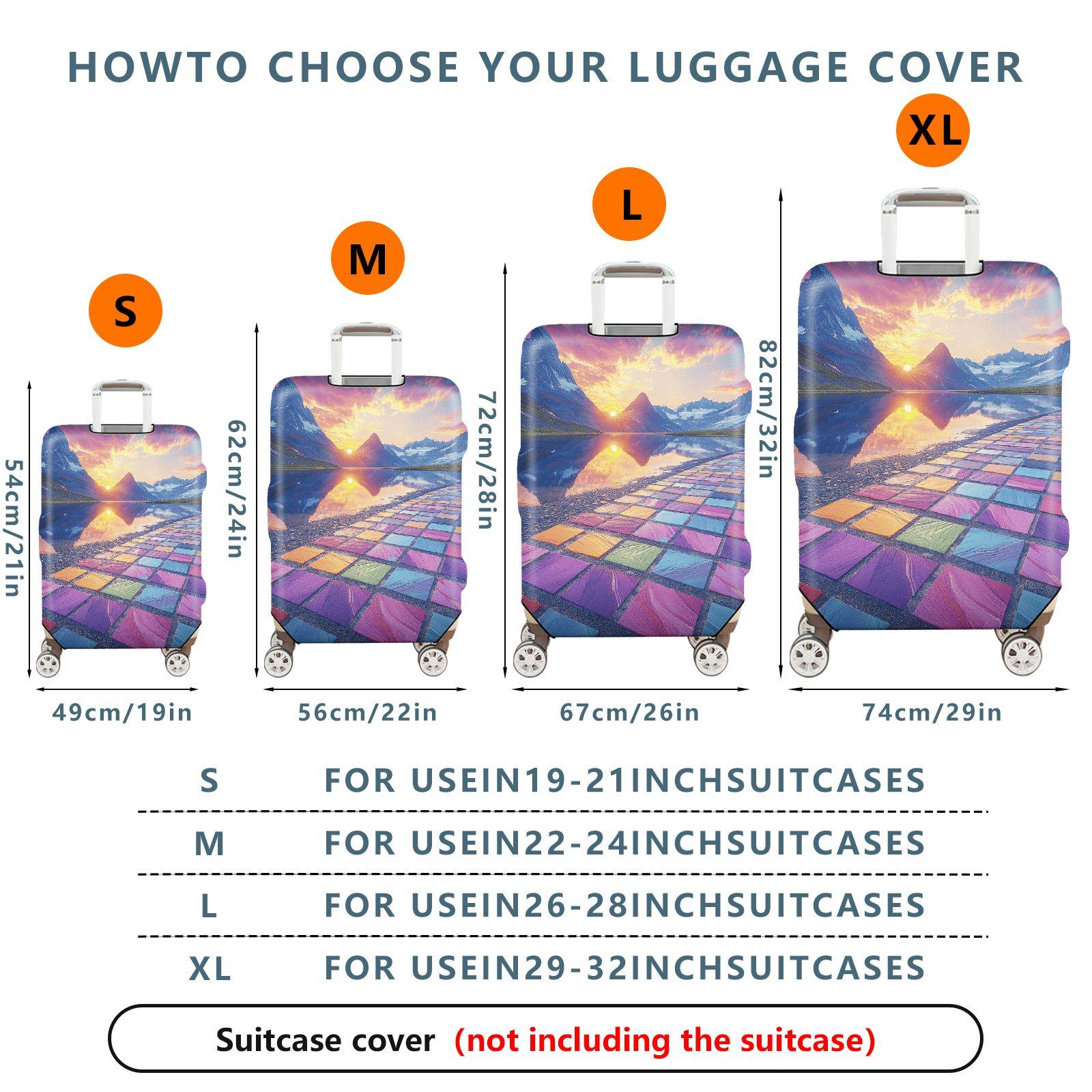 1-Piece Sunset Mountain Reflection Colorful Geometric Scenic  Suitcase Luggage Cover, Stretch Protective Sleeve