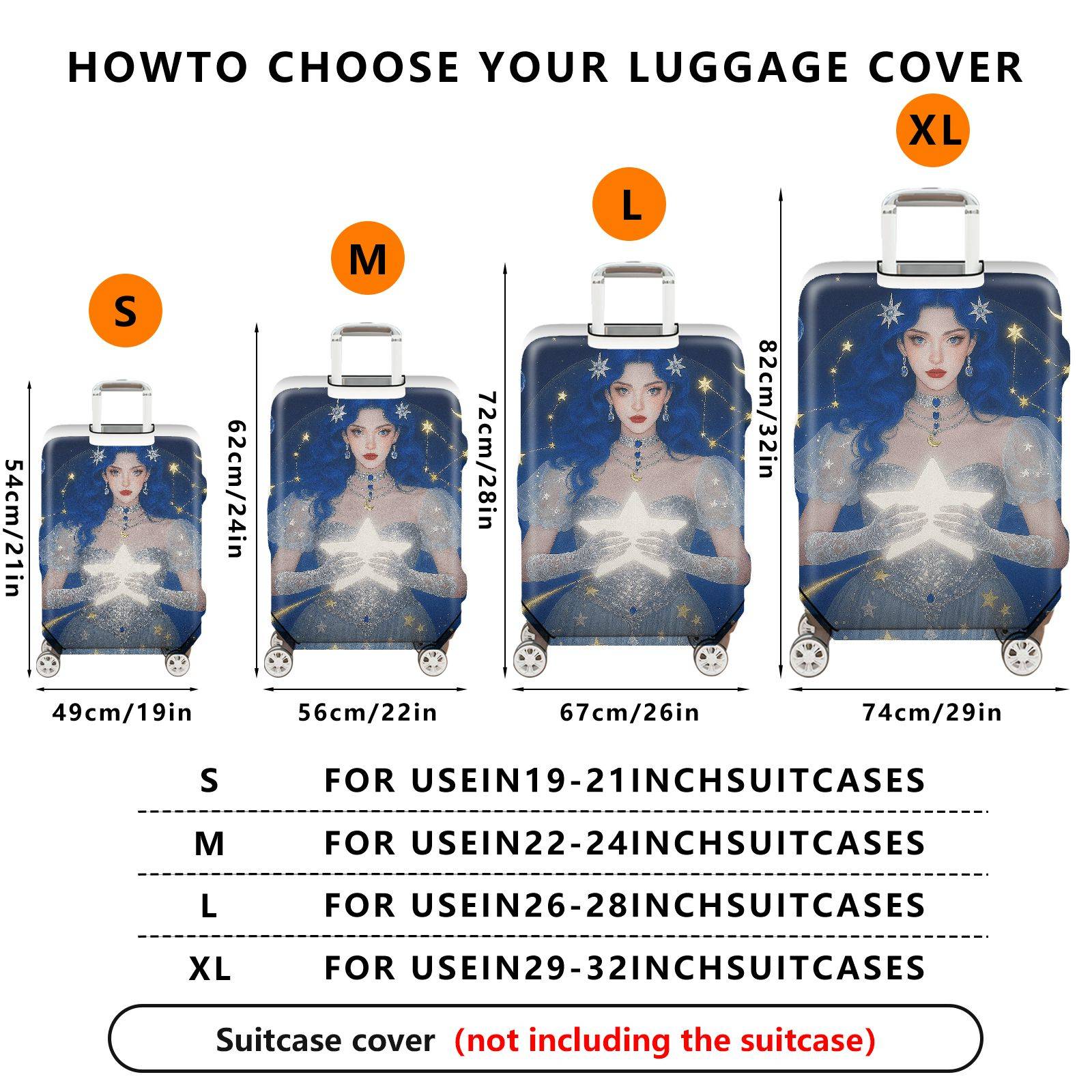 1-Piece Cosmic Starry Night Fantasy Enchanting Mystical Star  Suitcase Luggage Cover, Stretch Protective Sleeve