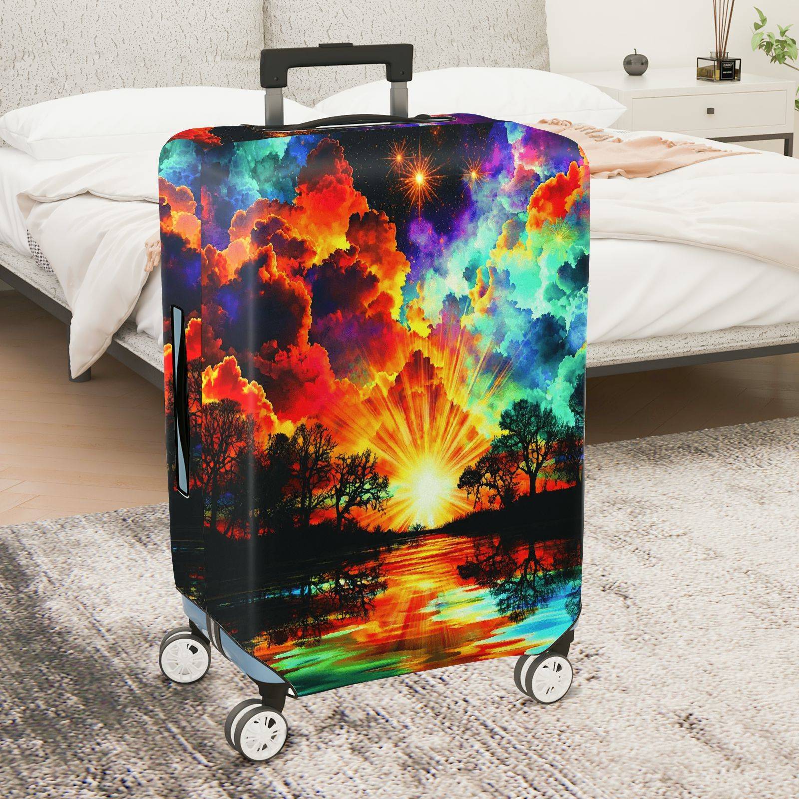 1-Piece Sunset Rainbow Cloud Tree Landscape Sky  Suitcase Luggage Cover, Stretch Protective Sleeve