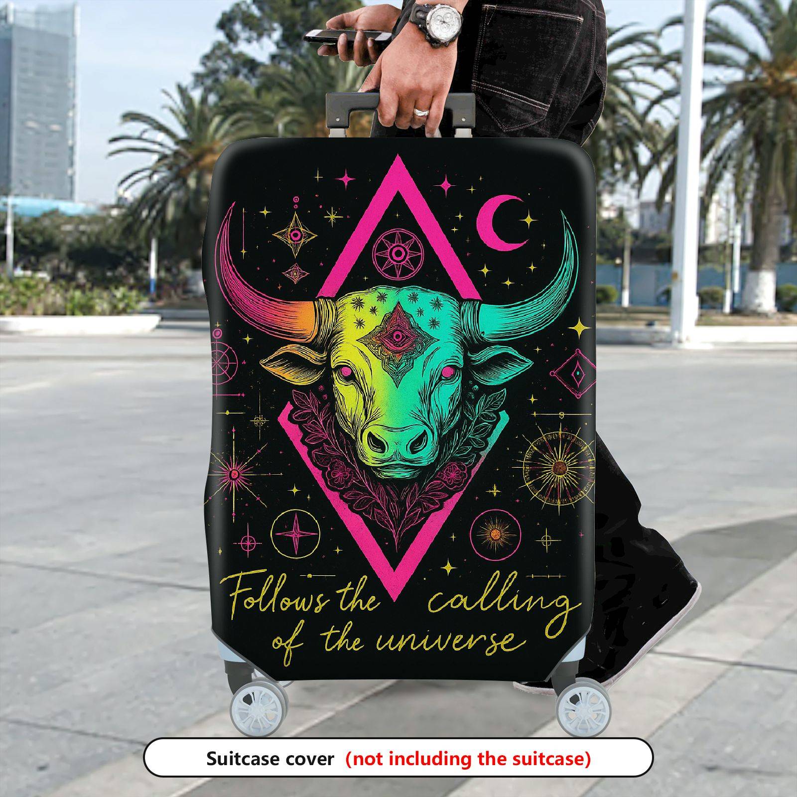 1-Piece Zodiac Bull Astrology Cosmic Universe Star  Suitcase Luggage Cover, Stretch Protective Sleeve