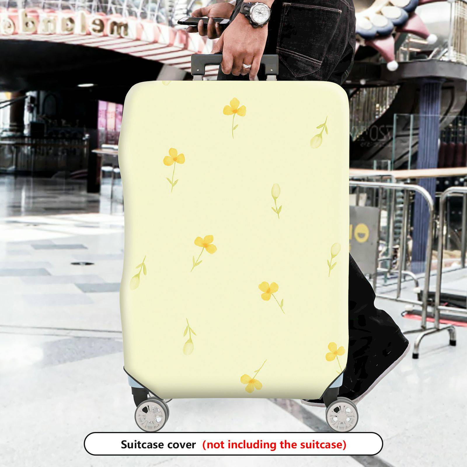 1-Piece Floral Botanical Watercolor Simple Yellow  Suitcase Luggage Cover, Stretch Protective Sleeve