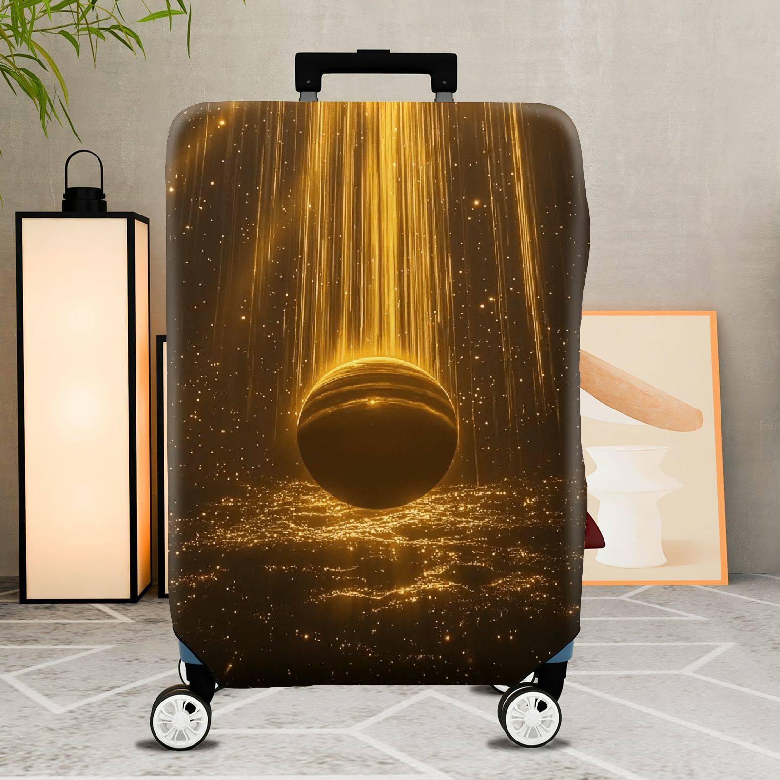1-Piece Cosmic Galaxy Starry Golden Planet Nebula Traveler  Suitcase Luggage Cover, Stretch Protective Sleeve