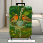 1-Piece Birds Nature Watercolor Pipe Green Artistic  Suitcase Luggage Cover, Stretch Protective Sleeve