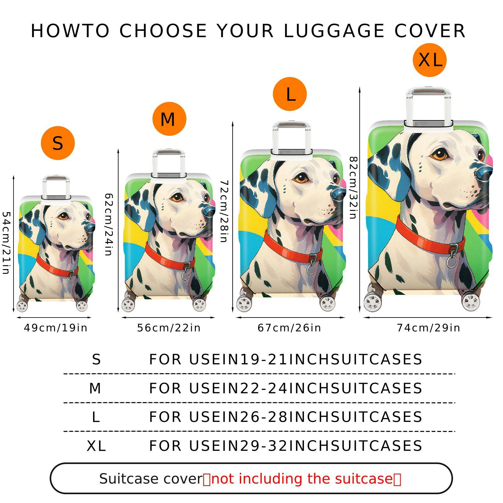 1-Piece Dalmatian Colorful Artistic Fun Vibrant Dog  Suitcase Luggage Cover, Stretch Protective Sleeve