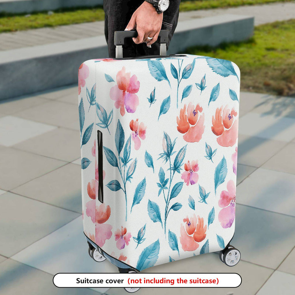1-Piece Floral Watercolor Artistic Bright Colorful Elegant Travel  Suitcase Luggage Cover, Stretch Protective Sleeve