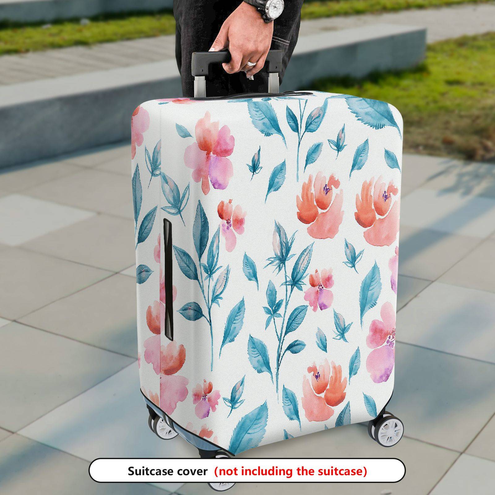 1-Piece Floral Watercolor Artistic Bright Colorful Elegant Travel  Suitcase Luggage Cover, Stretch Protective Sleeve