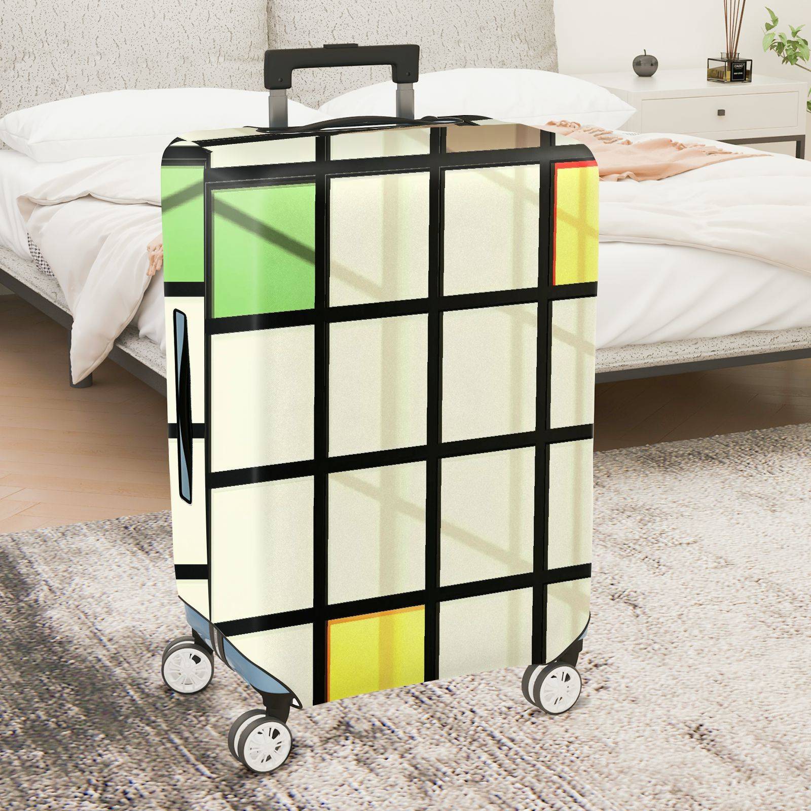 1-Piece Modern Art Geometric Multicolor Checkered Graphic  Suitcase Luggage Cover, Stretch Protective Sleeve