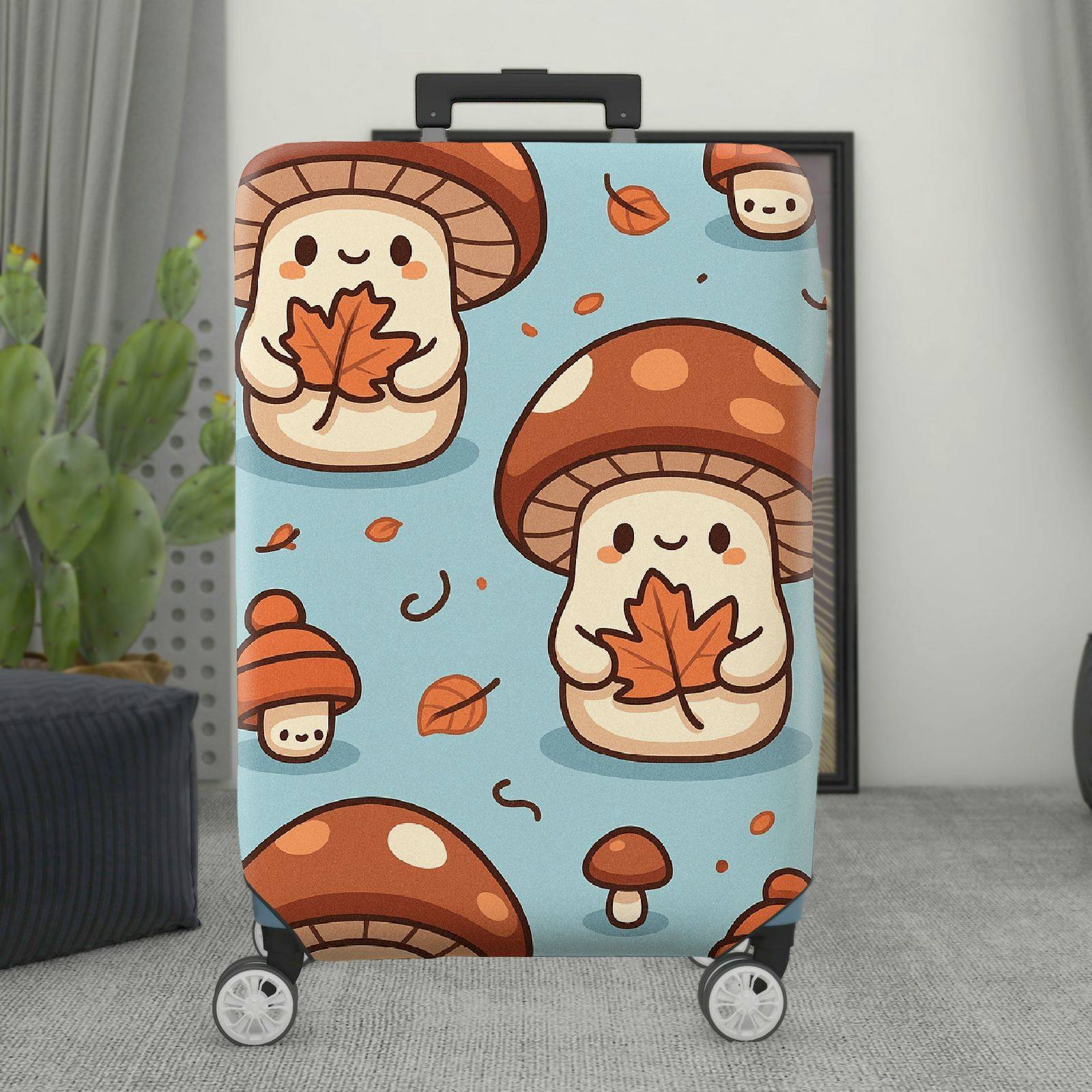 1-Piece Cute Mushroom Autumn Leaf  Printed  Suitcase Luggage Cover, Stretch Protective Sleeve