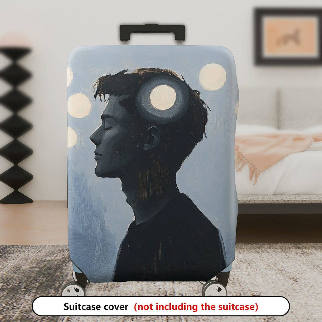 1-Piece Abstract Silhouette Light Circles Blue Modern Artistic  Suitcase Luggage Cover, Stretch Protective Sleeve