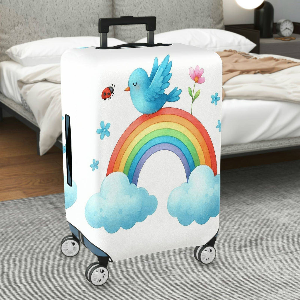 1-Piece Cute Rainbow Bird Clouds Flowers Ladybug  Suitcase Luggage Cover, Stretch Protective Sleeve