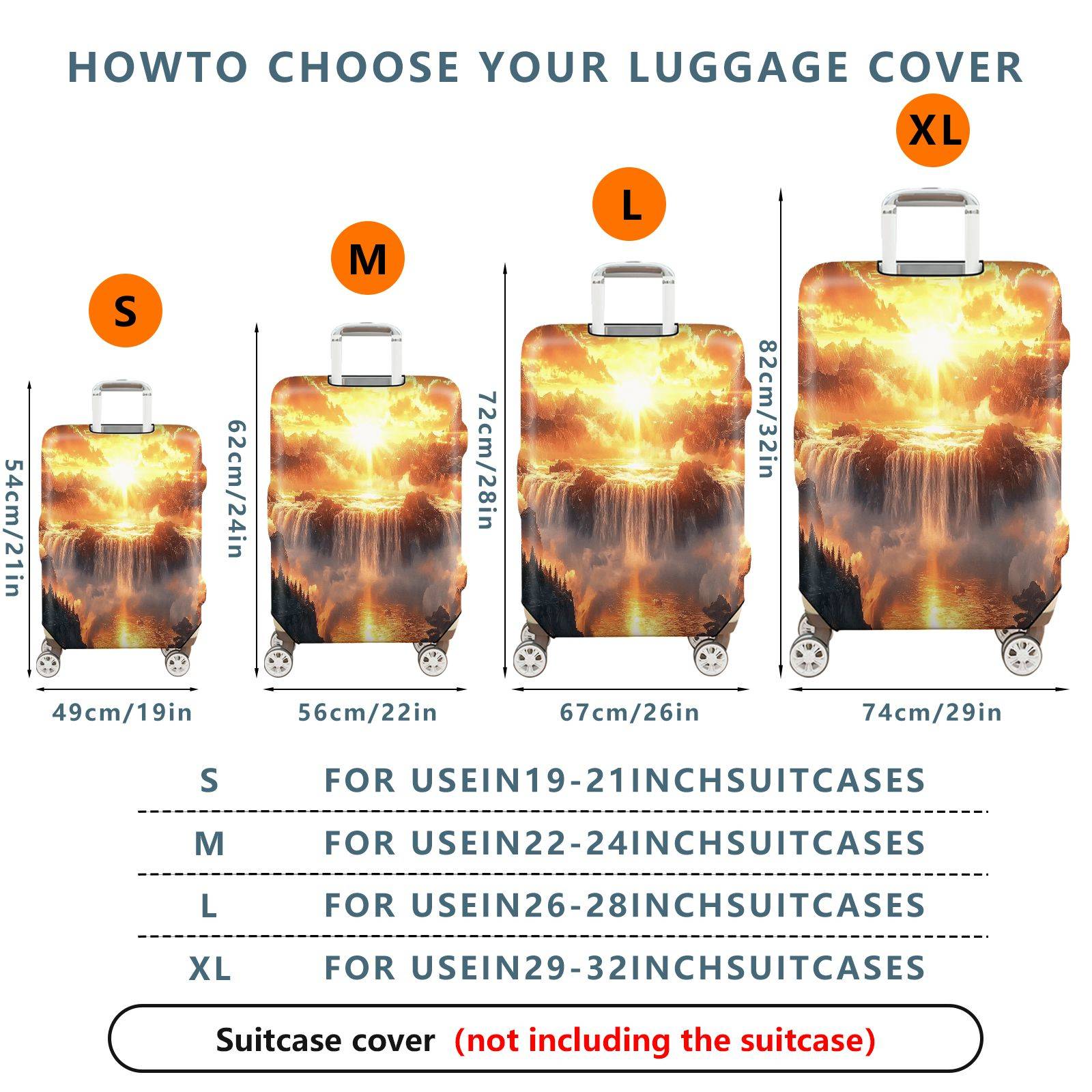 1-Piece Sunset Mountain Waterfall Fantasy Nature Landscape  Suitcase Luggage Cover, Stretch Protective Sleeve