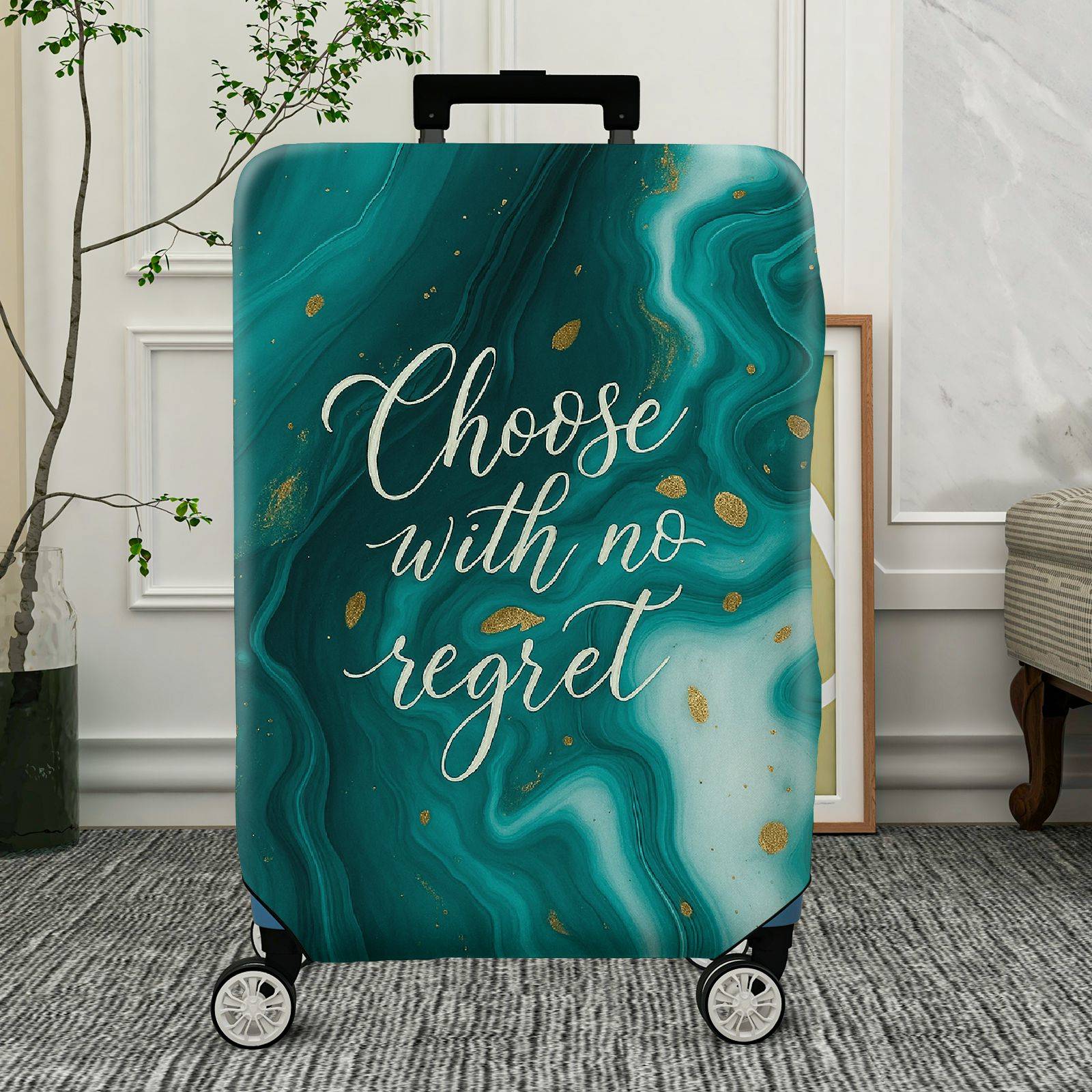 1-Piece Abstract Teal Gold Inspirational Artistic Motivational  Suitcase Luggage Cover, Stretch Protective Sleeve