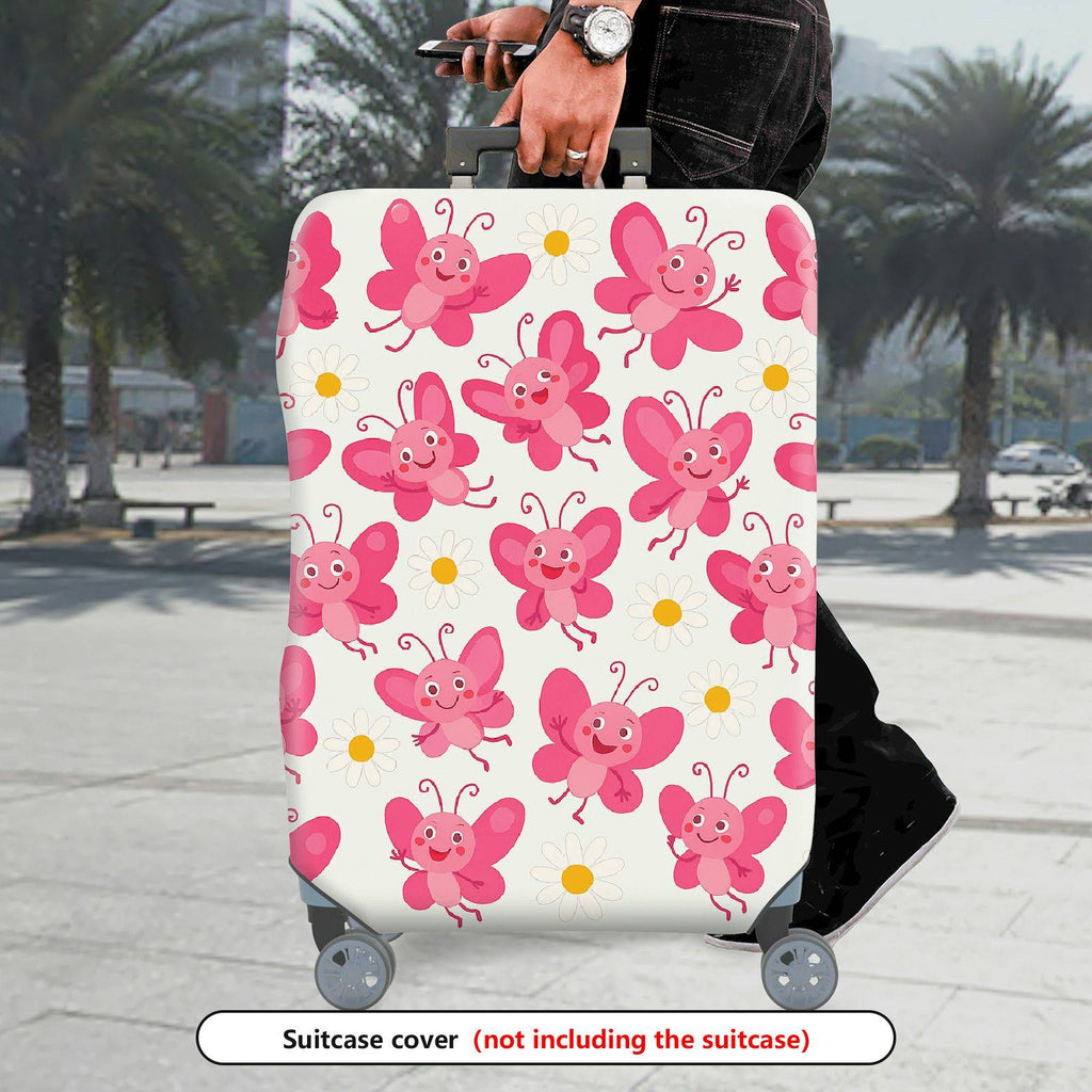 1-Piece Pink Butterfly Flower Travel Luggage  Suitcase Luggage Cover, Stretch Protective Sleeve