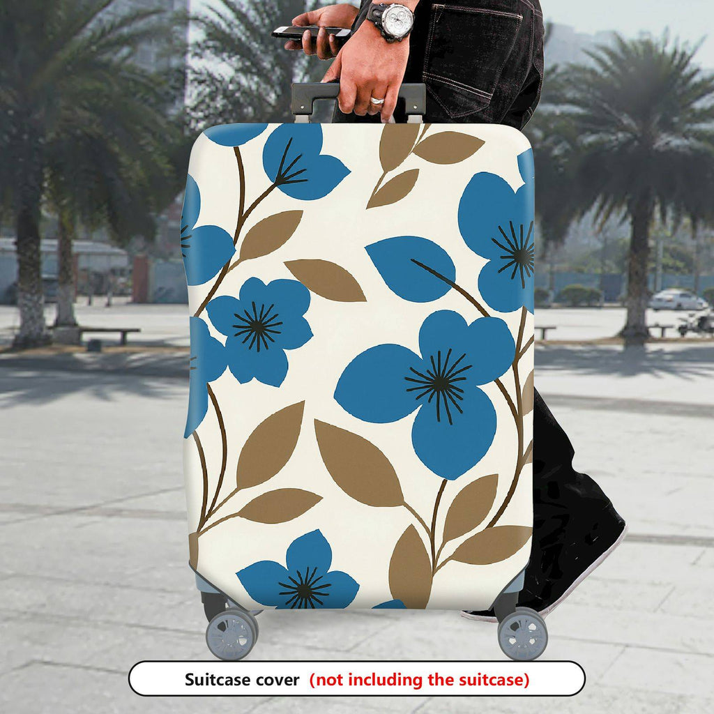 1-Piece Blue Floral Print Decorative  Suitcase Luggage Cover, Stretch Protective Sleeve