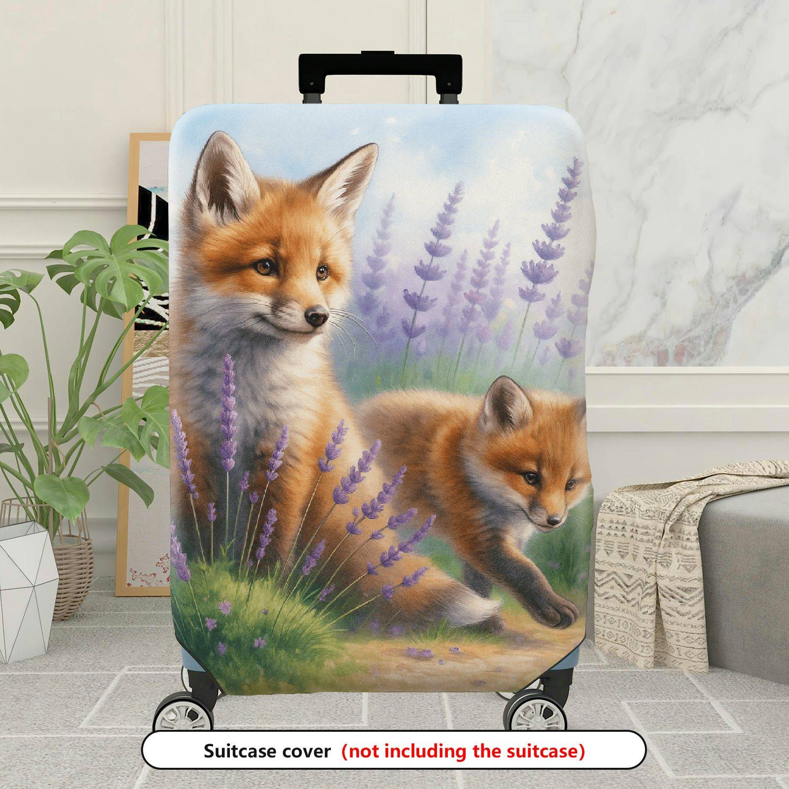 1-Piece Animals Lavender Nature Fox Scenic  Suitcase Luggage Cover, Stretch Protective Sleeve