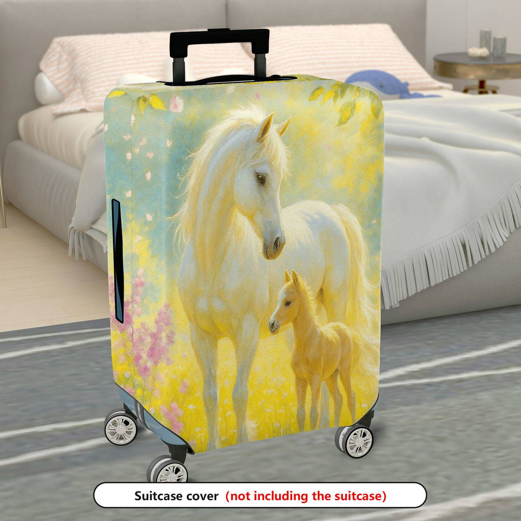 1-Piece Horse Nature Pastoral Floral Artistic  Suitcase Luggage Cover, Stretch Protective Sleeve