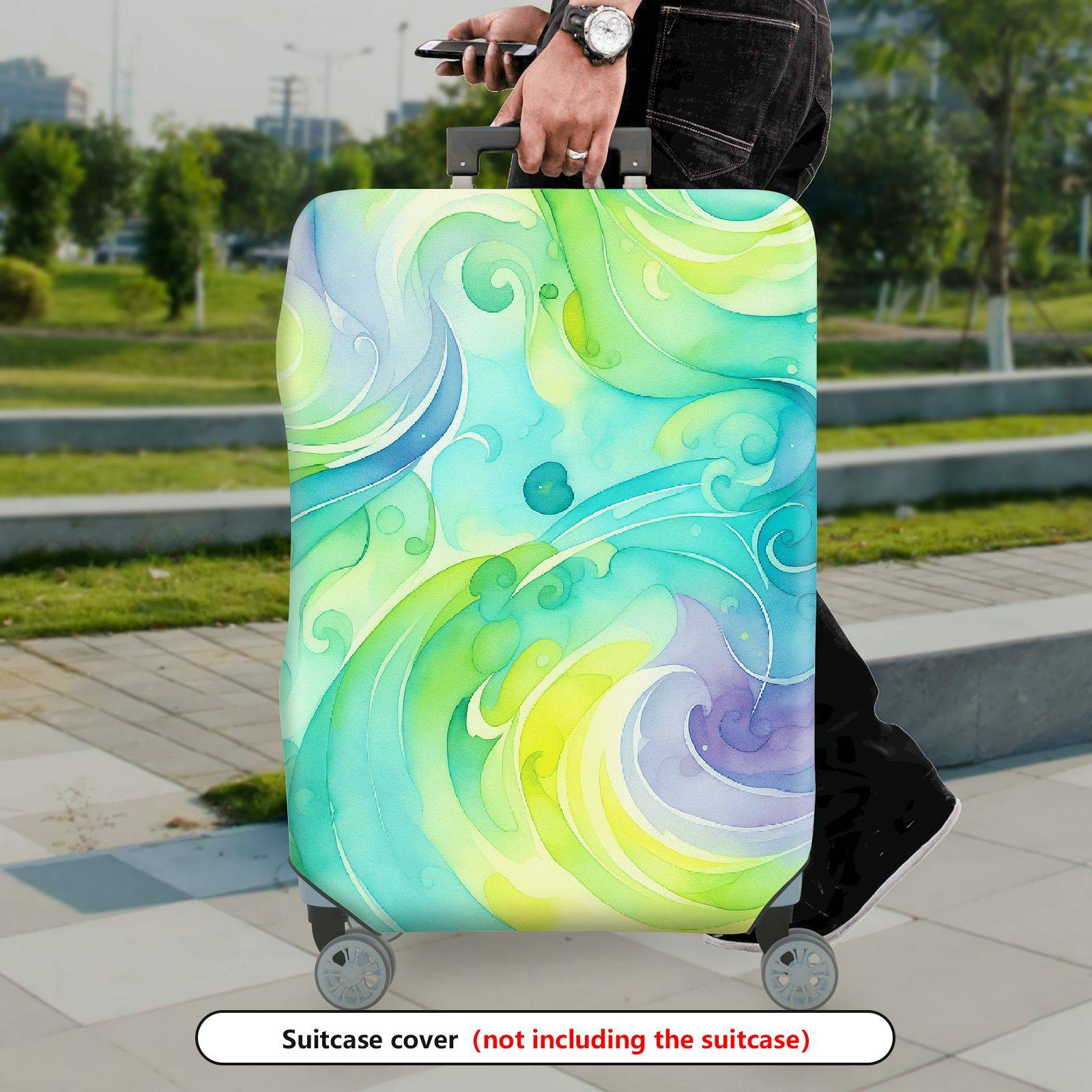 1-Piece Abstract Colorful Artistic Swirl Watercolor Pattern  Suitcase Luggage Cover, Stretch Protective Sleeve