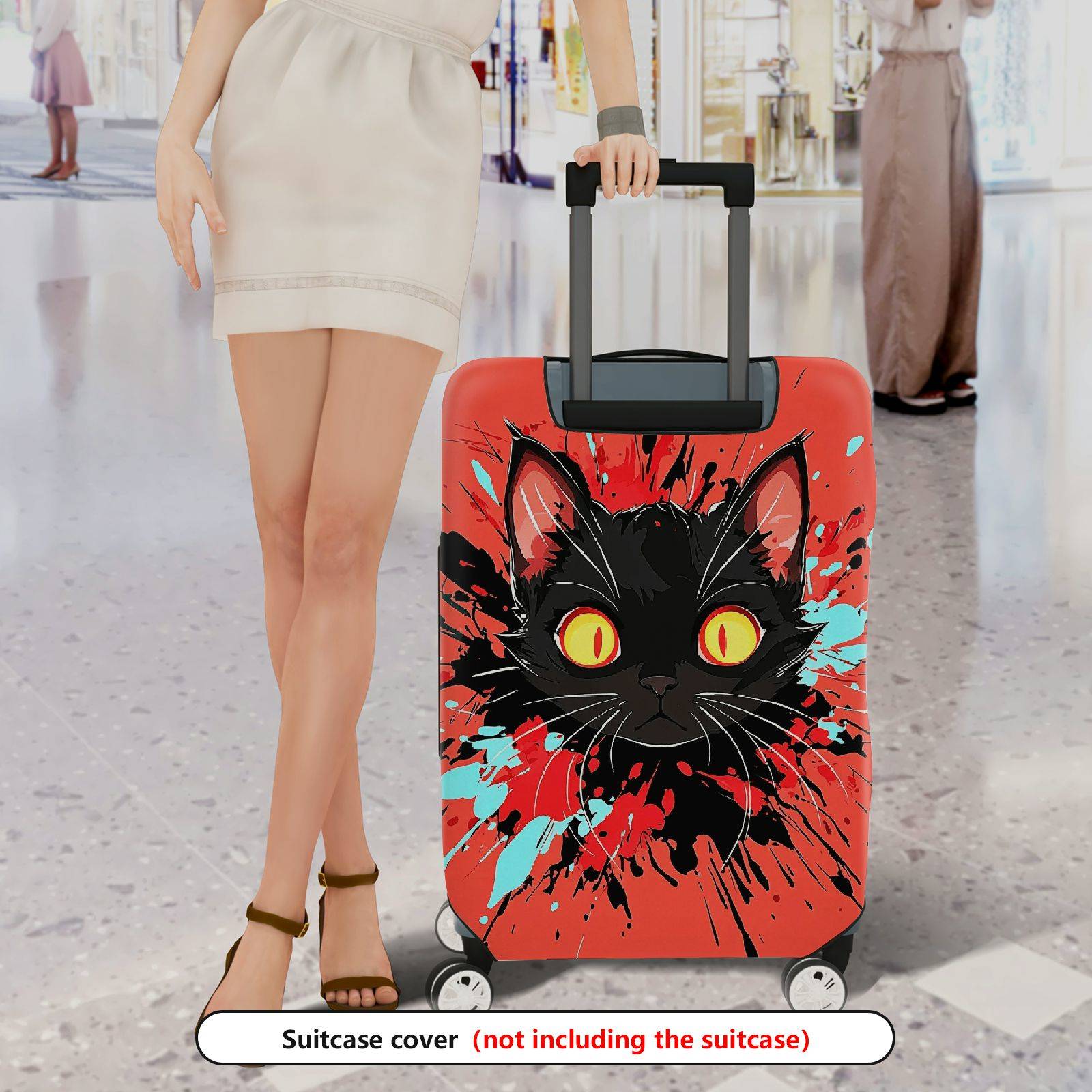 1-Piece Art Cat Splatter Red Black Yellow  Suitcase Luggage Cover, Stretch Protective Sleeve