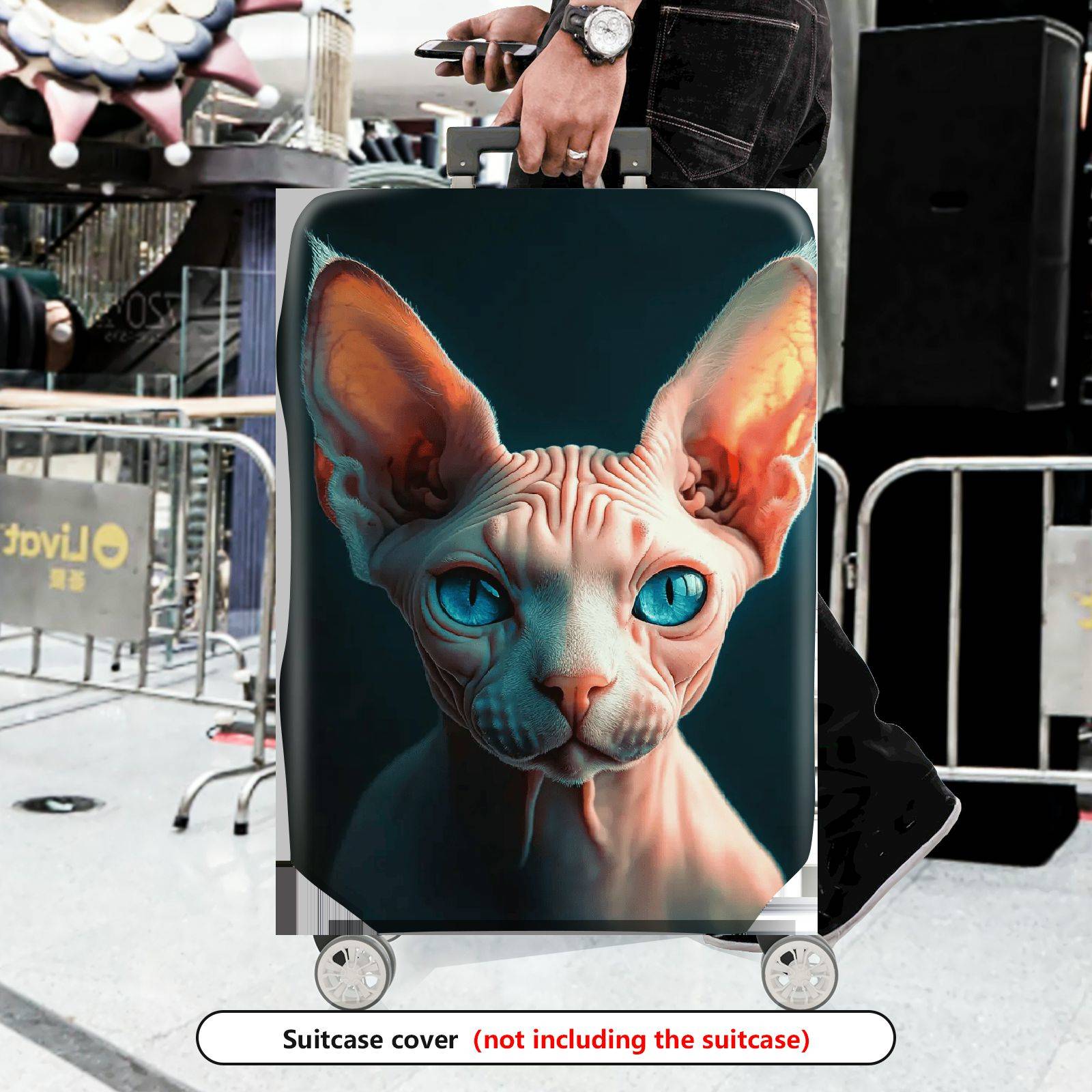 1-Piece Abstract Cat Ear Artistic Unique Creative Stylish  Suitcase Luggage Cover, Stretch Protective Sleeve