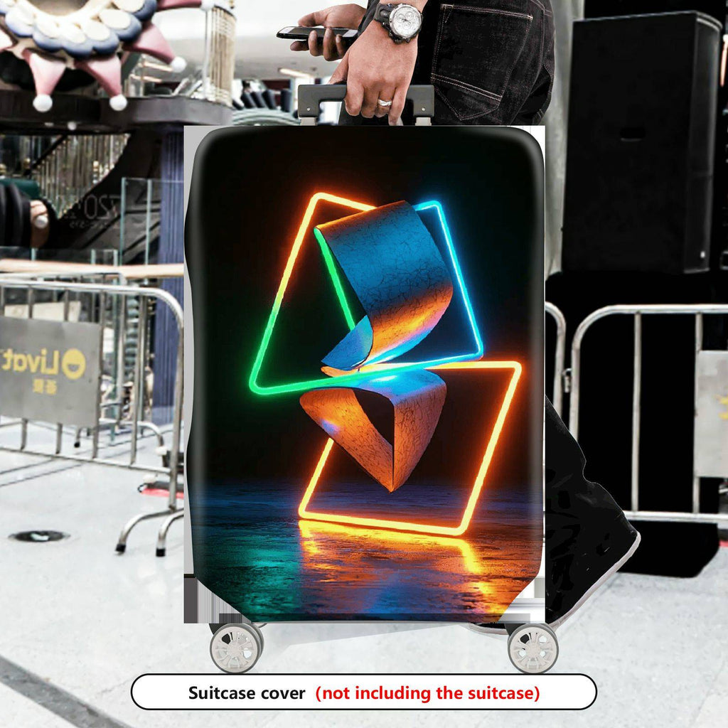 1-Piece Geometric Abstract Art Luminous Vibrant  Suitcase Luggage Cover, Stretch Protective Sleeve