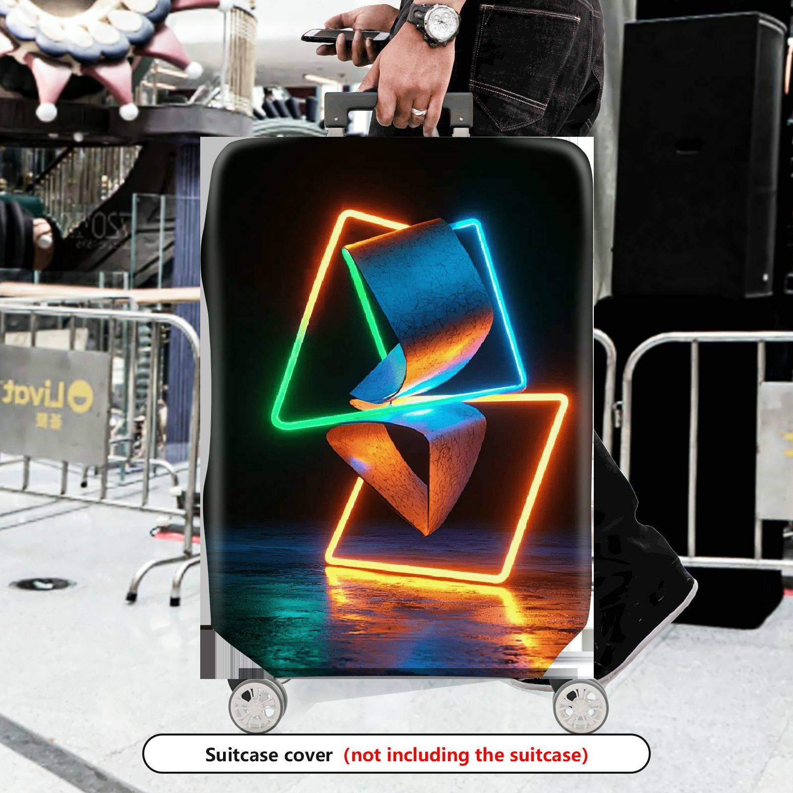 1-Piece Geometric Abstract Art Luminous Vibrant  Suitcase Luggage Cover, Stretch Protective Sleeve