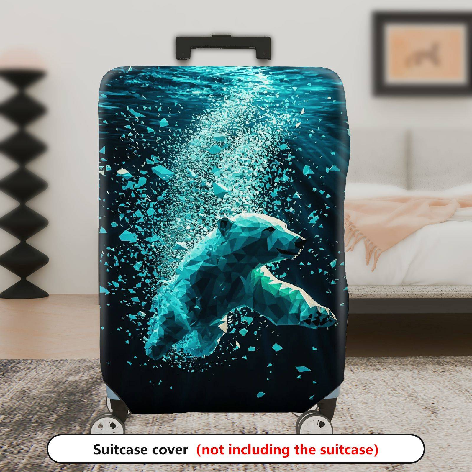 1-Piece Geometric Polar Bear Ocean Ice Abstract Artistic  Suitcase Luggage Cover, Stretch Protective Sleeve