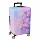 1-Piece Pink Purple Floral Butterfly Artistic Blooming  Suitcase Luggage Cover, Stretch Protective Sleeve