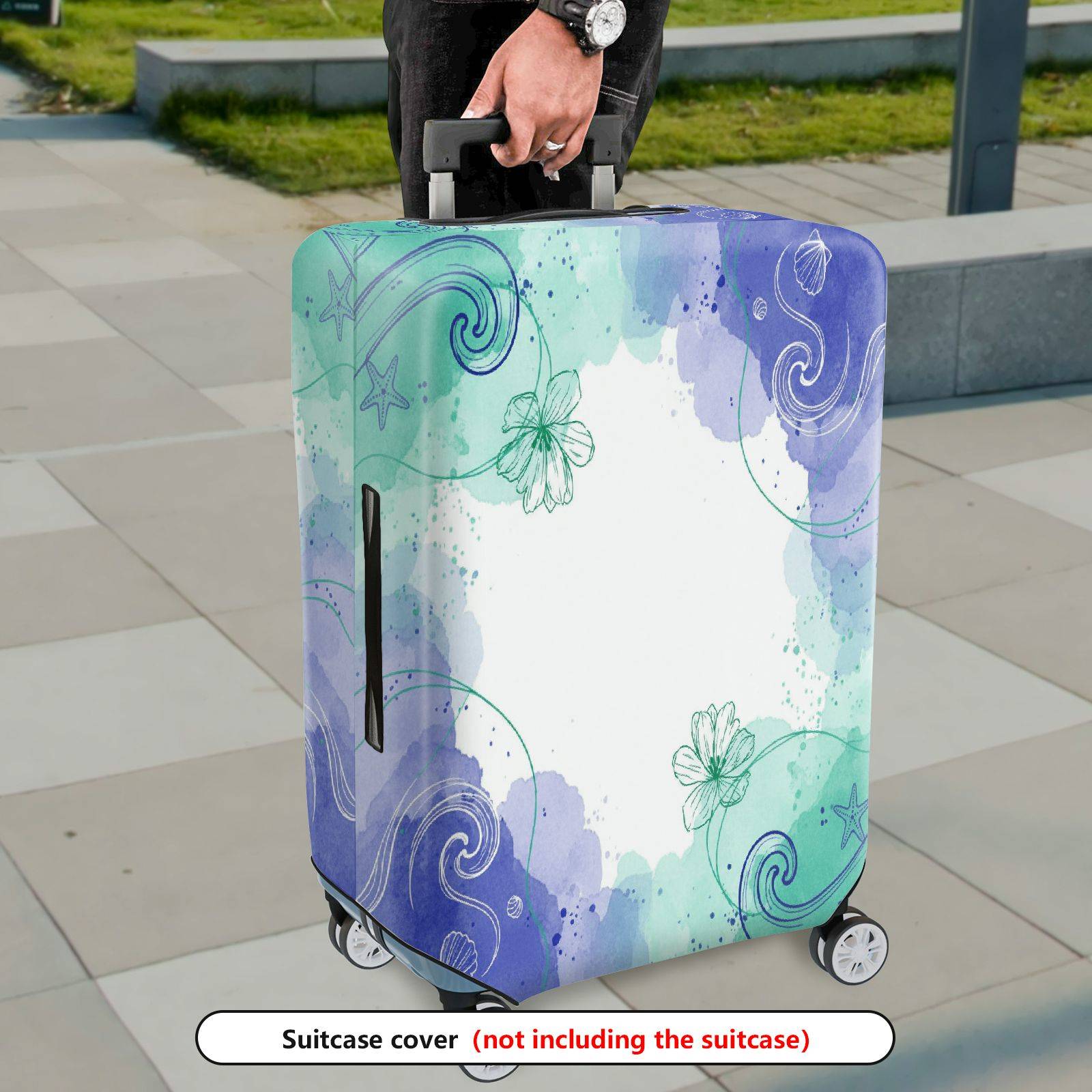 1-Piece Abstract Watercolor Floral Travel Starry  Suitcase Luggage Cover, Stretch Protective Sleeve
