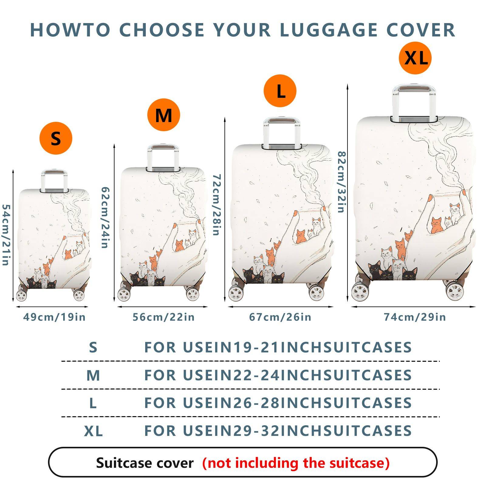 1-Piece Artistic Cat Smoke Hand Abstract Cute Travel  Suitcase Luggage Cover, Stretch Protective Sleeve