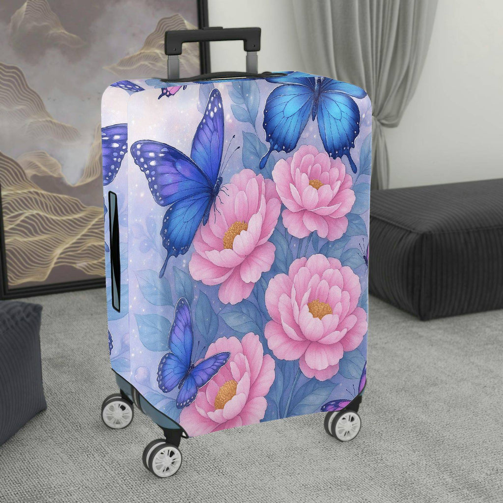1-Piece Butterfly Floral Purple Pink Blue  Suitcase Luggage Cover, Stretch Protective Sleeve
