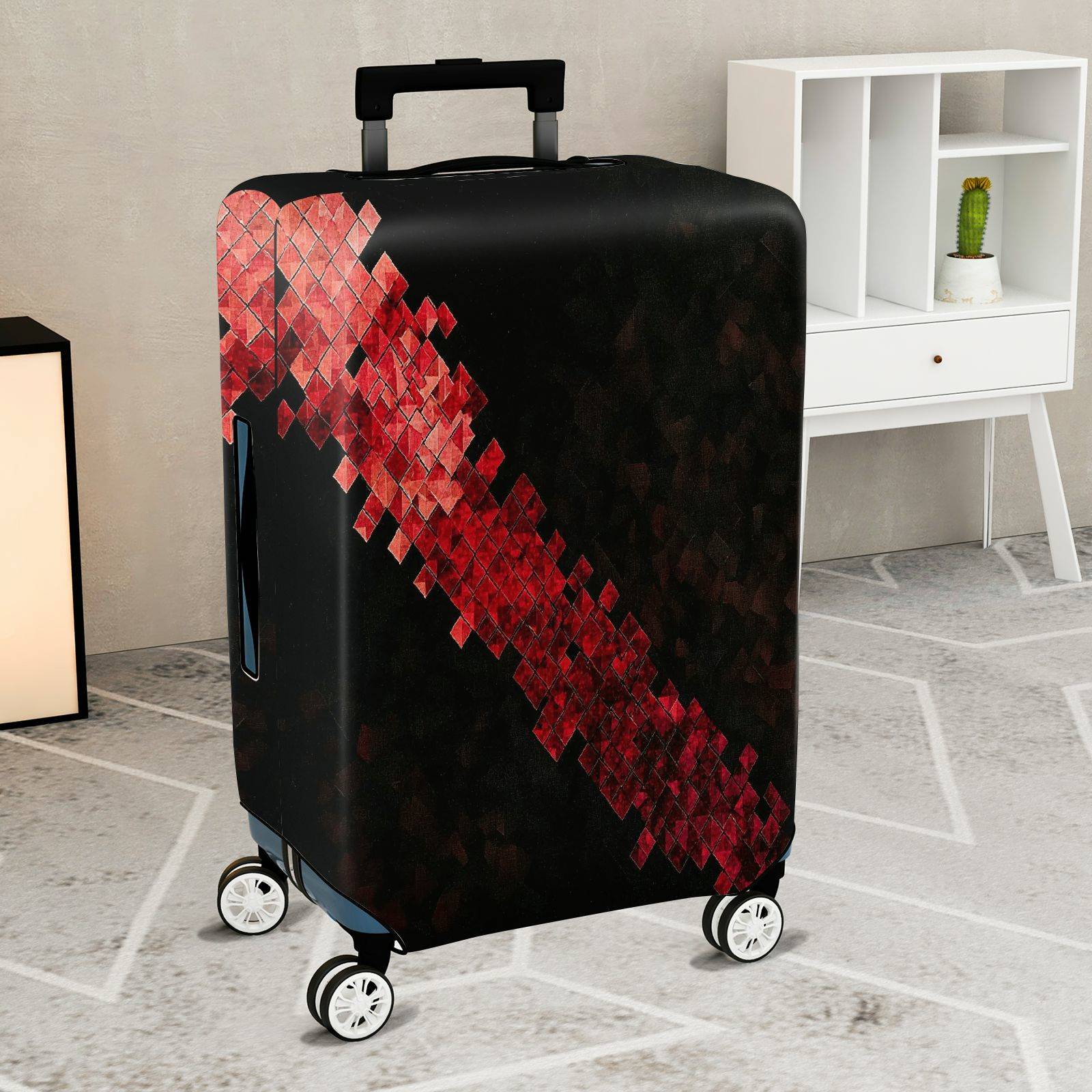 1-Piece Geometric Red Black Abstract Modern Stylish  Suitcase Luggage Cover, Stretch Protective Sleeve