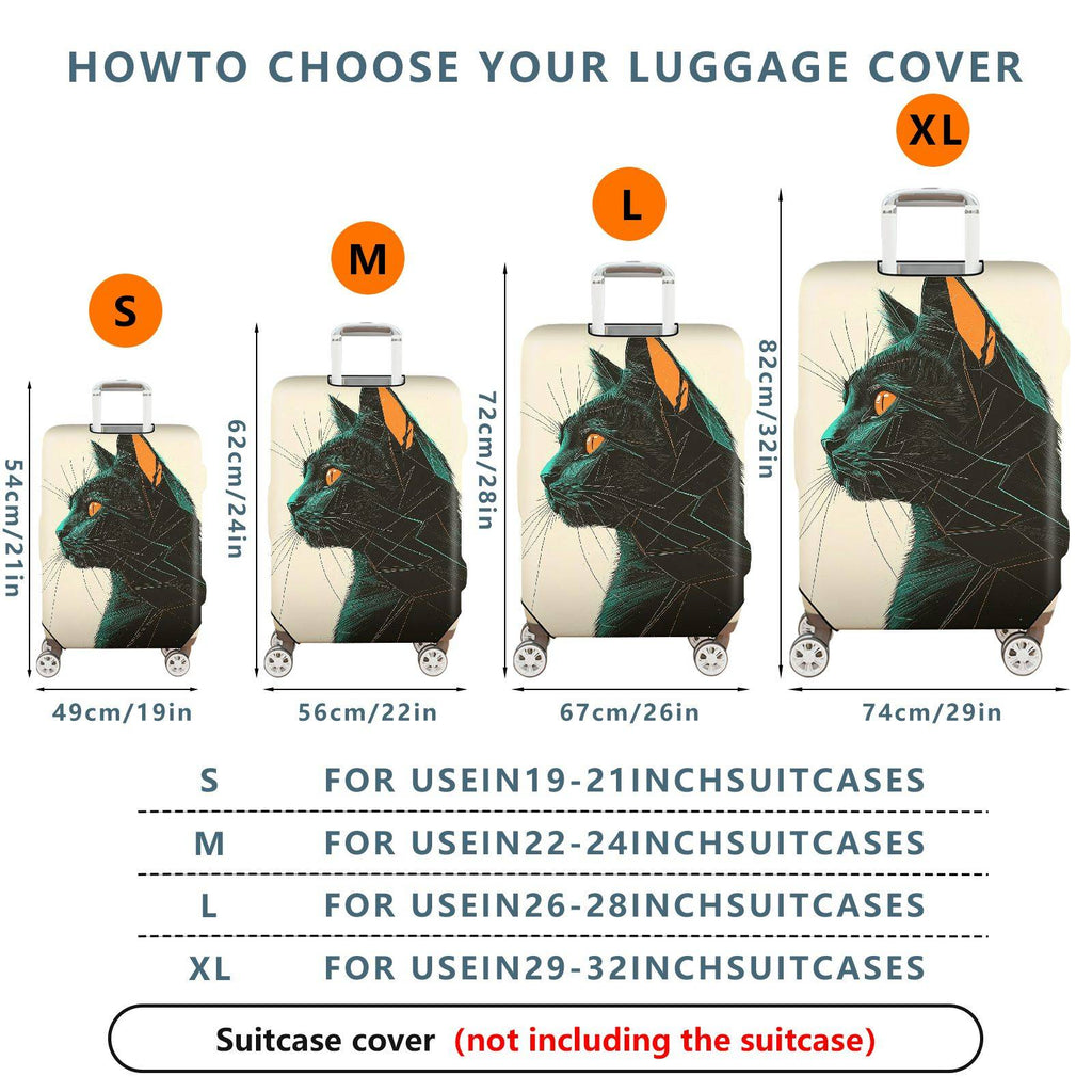 1-Piece Geometric Black Cat Art Pattern Animal Feline Creative  Suitcase Luggage Cover, Stretch Protective Sleeve