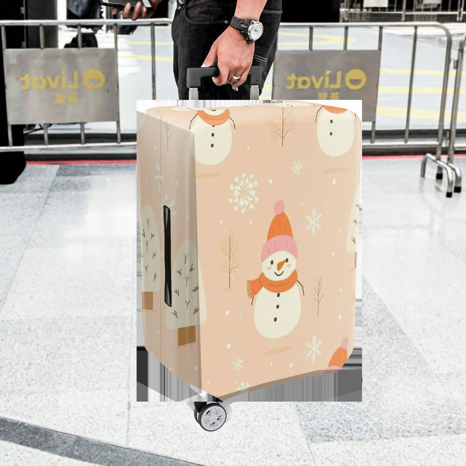 1-Piece Snowman Winter Christmas Holiday Festive  Suitcase Luggage Cover, Stretch Protective Sleeve
