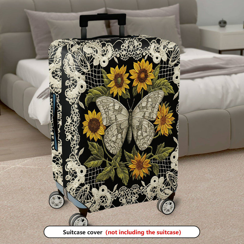 1-Piece Floral Butterfly Lace Sunflower Vintage Chic Elegant Artistic  Suitcase Luggage Cover, Stretch Protective Sleeve